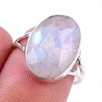 Natural Rainbow Moonstone Gemstone 925 Solid Sterling Silver Ring Size 7 q6l08