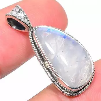 Natural Rainbow Moonstone Gemstone 925 Solid Sterling Silver Pendant 1.22 C2T61