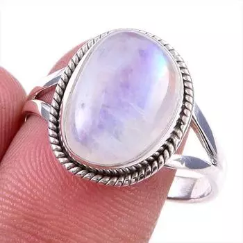 Natural Rainbow Moonstone Gemstone 925 Solid Sterling Silver Ring Size 10 C7j02