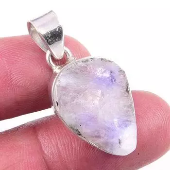 Natural Rainbow Moonstone Gemstone 925 Solid Sterling Silver Pendant 1.25 a5G66