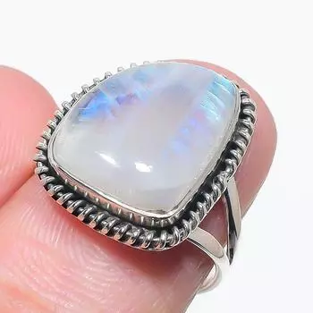 Natural Rainbow Moonstone Gemstone 925 Solid Sterling Silver Gift Ring S.7 K8g18