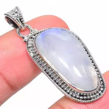 Natural Rainbow Moonstone Gemstone 925 Solid Sterling Silver Pendant 1.65 A8Y54