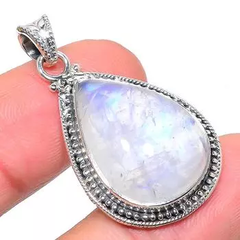 Natural Rainbow Moonstone Gemstone 925 Solid Sterling Silver Pendant 1.58 j1T60