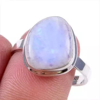 Natural Rainbow Moonstone Gemstone 925 Solid Sterling Silver Ring Size 9 l4G17