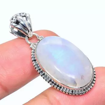 Natural Rainbow Moonstone Gemstone 925 Solid Sterling Silver Pendant 1.65 v7z19