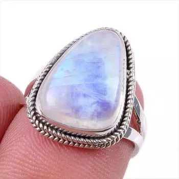 Natural Rainbow Moonstone Gemstone 925 Solid Sterling Silver Ring Size 6 M0N59
