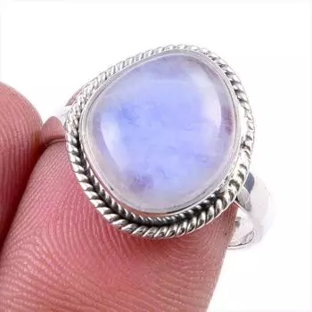 Natural Rainbow Moonstone Gemstone 925 Solid Sterling Silver Ring Size 10 k1j16