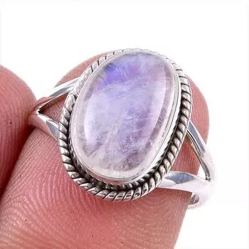 Natural Rainbow Moonstone Gemstone 925 Solid Sterling Silver Ring Size 6 g5A82
