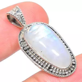 Natural Rainbow Moonstone Gemstone 925 Solid Sterling Silver Pendant 1.34 P0S29