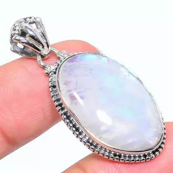 Natural Rainbow Moonstone Gemstone 925 Solid Sterling Silver Pendant 1.77 a8E08