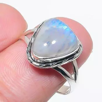 Natural Rainbow Moonstone Gemstone 925 Solid Sterling Silver Gift Ring S.9 Q5H64