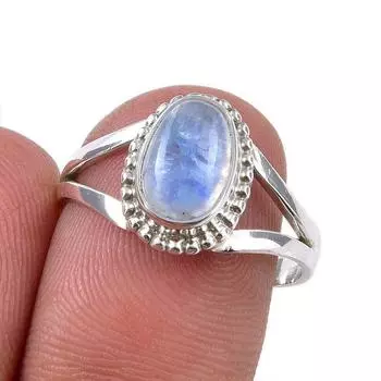 Natural Rainbow Moonstone Gemstone 925 Solid Sterling Silver Ring Size 7.5 S9b91