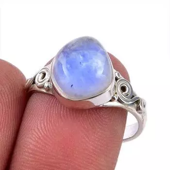 Natural Rainbow Moonstone Gemstone 925 Solid Sterling Silver Ring Size 7.5 O6B76