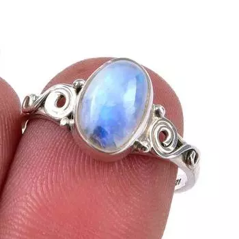 Natural Rainbow Moonstone Gemstone 925 Solid Sterling Silver Ring Size 7 e8T48