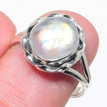 Natural Rainbow Moonstone Gemstone 925 Solid Sterling Silver Gift Ring S.8 j3s56