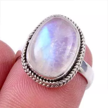 Natural Rainbow Moonstone Gemstone 925 Solid Sterling Silver Ring Size 6 t4p24