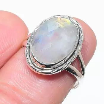 Natural Rainbow Moonstone Gemstone 925 Solid Sterling Silver Gift Ring S.7 C6S65