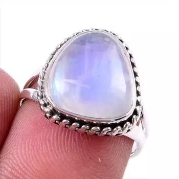 Natural Rainbow Moonstone Gemstone 925 Solid Sterling Silver Ring Size 6 N8a81