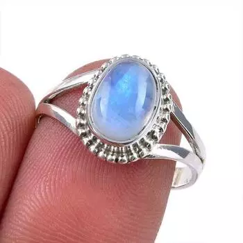 Natural Rainbow Moonstone Gemstone 925 Solid Sterling Silver Ring Size 7.5 a4n22