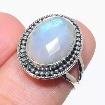 Natural Rainbow Moonstone Gemstone 925 Solid Sterling Silver Gift Ring S.6 G6W90