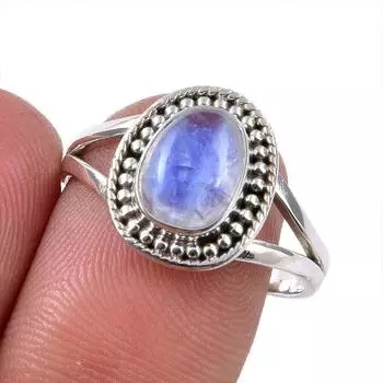 Natural Rainbow Moonstone Gemstone 925 Solid Sterling Silver Ring Size 8.5 N6f07