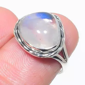Natural Rainbow Moonstone Gemstone 925 Solid Sterling Silver Gift Ring S.6 L5q66