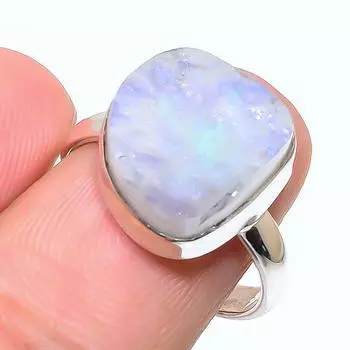 Natural Rainbow Moonstone Gemstone 925 Solid Sterling Silver Ring Size 8.5 W5U16
