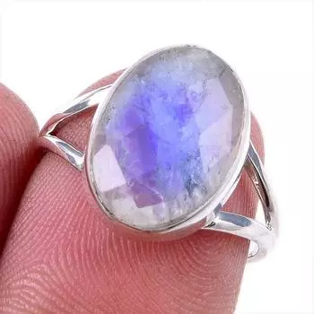 Natural Rainbow Moonstone Gemstone 925 Solid Sterling Silver Ring Size 7 O7m33