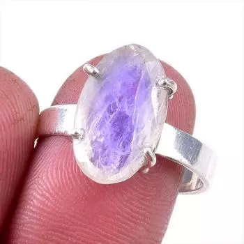 Natural Rainbow Moonstone Gemstone 925 Solid Sterling Silver Ring Size 9 s7G94