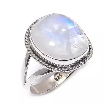 Natural Rainbow Moonstone Gemstone 925 Solid Sterling Silver Gift Ring S.7 P5t93