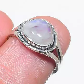 Natural Rainbow Moonstone Gemstone 925 Solid Sterling Silver Gift Ring S.6 r0o67