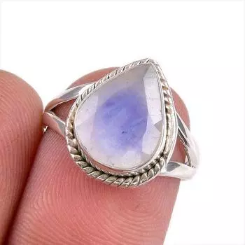 Natural Rainbow Moonstone Gemstone 925 Solid Sterling Silver Ring Size 6 R8j28