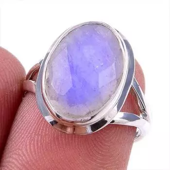 Natural Rainbow Moonstone Gemstone 925 Solid Sterling Silver Ring Size 6 T4d56