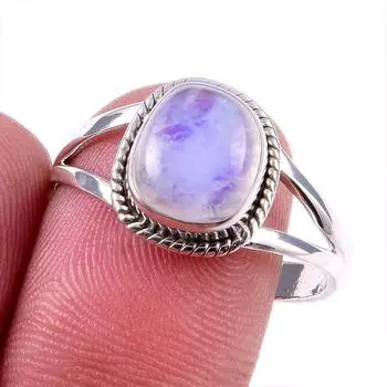Natural Rainbow Moonstone Gemstone 925 Solid Sterling Silver Ring Size 10 R1i38