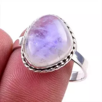 Natural Rainbow Moonstone Gemstone 925 Solid Sterling Silver Ring Size 10 T3K91