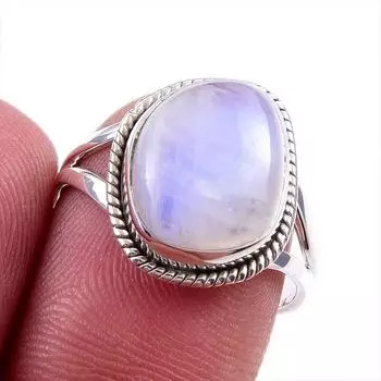 Natural Rainbow Moonstone Gemstone 925 Solid Sterling Silver Ring Size 8 h0k83