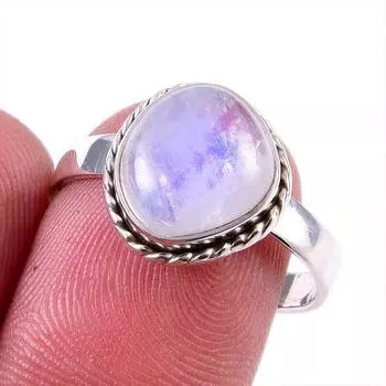 Natural Rainbow Moonstone Gemstone 925 Solid Sterling Silver Ring Size 9 G4v39