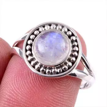Natural Rainbow Moonstone Gemstone 925 Solid Sterling Silver Ring Size 8 w6u33