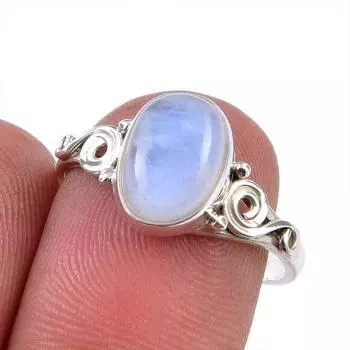 Natural Rainbow Moonstone Gemstone 925 Solid Sterling Silver Ring Size 7.5 f9s04