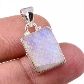 Natural Rainbow Moonstone Gemstone 925 Solid Sterling Silver Pendant 1 S0O69