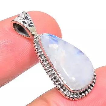 Natural Rainbow Moonstone Gemstone 925 Solid Sterling Silver Pendant 1.22 i8H15