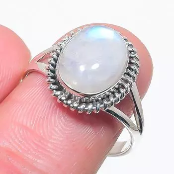 Natural Rainbow Moonstone Gemstone 925 Solid Sterling Silver Gift Ring S.9 J0D68
