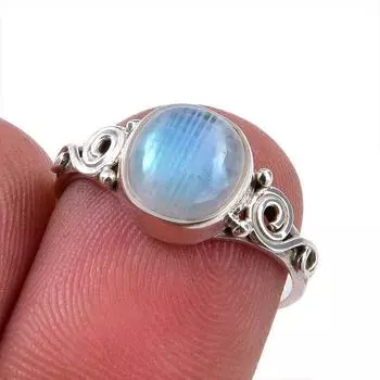 Natural Rainbow Moonstone Gemstone 925 Solid Sterling Silver Ring Size 5.5 Q5t94