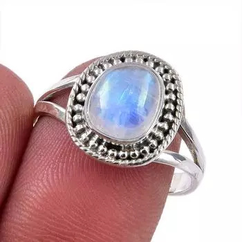 Natural Rainbow Moonstone Gemstone 925 Solid Sterling Silver Ring Size 8.5 t6z16