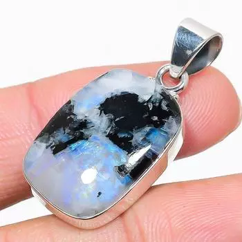 Natural Rainbow Moonstone Gemstone 925 Solid Sterling Silver Pendant 1.50 O7P01