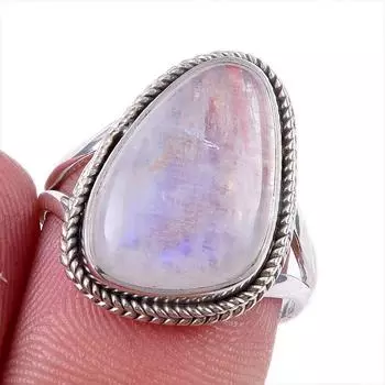 Natural Rainbow Moonstone Gemstone 925 Solid Sterling Silver Ring Size 7 M7G31