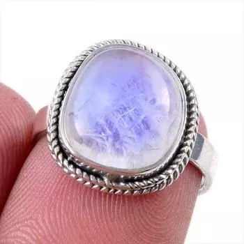 Natural Rainbow Moonstone Gemstone 925 Solid Sterling Silver Ring Size 6 z0k90