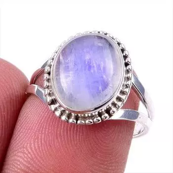 Natural Rainbow Moonstone Gemstone 925 Solid Sterling Silver Ring Size 7 J4J31