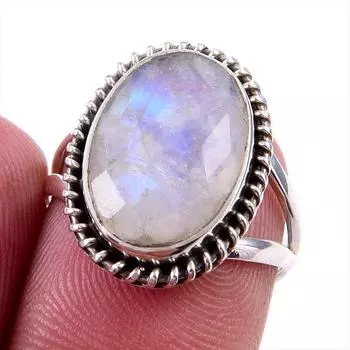 Natural Rainbow Moonstone Gemstone 925 Solid Sterling Silver Ring Size 6 l2f26
