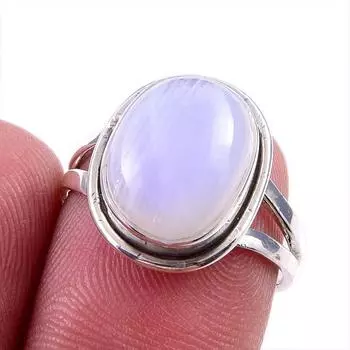 Natural Rainbow Moonstone Gemstone 925 Solid Sterling Silver Ring Size 7 u1V75